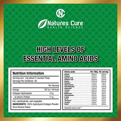 Premium Hydrolyzed Collagen Powder - Unflavored Kosher and Halal Certified Supplement for Joint Health - 450g Natures cure