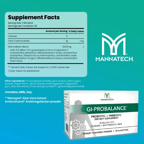 Mannatech Prebiotics and Probiotics, 30 Slimsticks, Yogurt Flavor, GI-ProBalance w/MannaBiotic Blend - AB Mystery