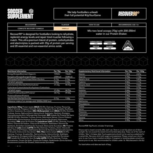 Soccer Supplement - Recover90® Complete Recovery Shake - 31grams of Protein Isolate SOCCER SUPPLEMENT