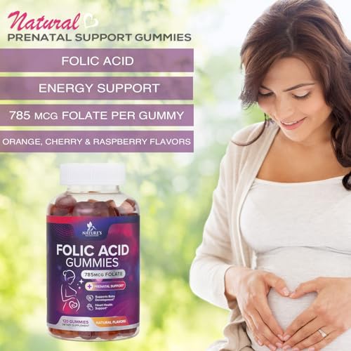 Folic Acid Gummies for Women 785 mcg, Essential Prenatal Vitamins for Mom & Baby, Vegan Folic Acid Nature's Nutrition