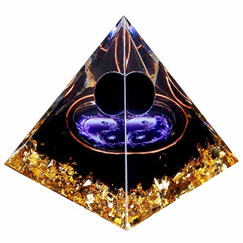 Yin Yang Healing Crystal Orgonite Pyramid - Tai Chi with Obsidian Ball - Taiji Reiki Chakra Meditation - AB Mystery
