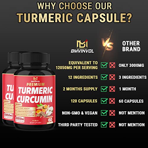 (2 Packs) Premium Turmeric Curcumin Supplement 12050mg with Ginger, Apple Cider Vinegar