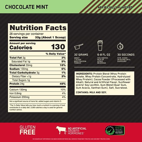 Optimum Nutrition Gold Standard 100% Whey Protein Powder, Chocolate Mint, 2 Pound - AB Mystery