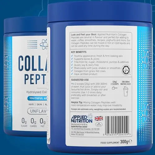 Applied Nutrition Collagen Peptides Powder - Hydrolysed Bovine Collagen Protein, Halal, Healthy Skin, Hair, Nails (Unflavoured) (300g - 15 Servings) - AB Mystery