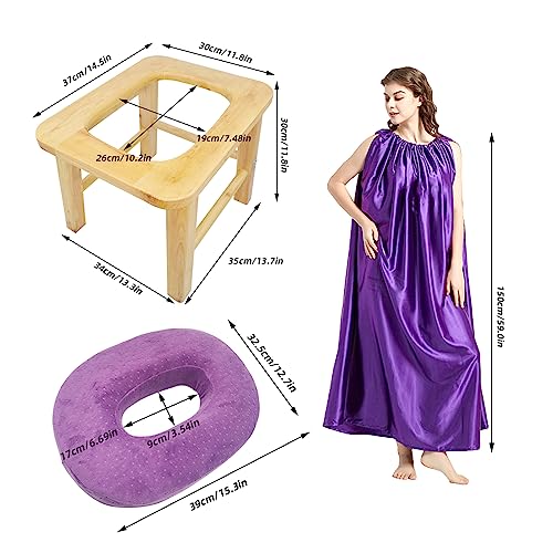 ElasignShopo Yoni Seat Kit, Wooden Vaginial Steaming Stool Chair Set with Gown for Feminine - AB Mystery