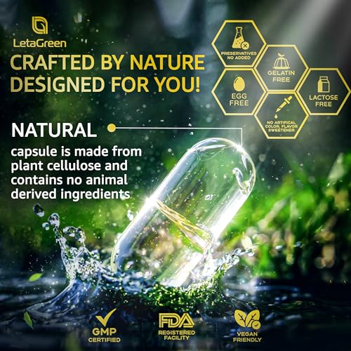LetaGreen Organic Lions Mane Supplement Capsules - 120 Real Mushrooms Lion's Mane - AB Mystery