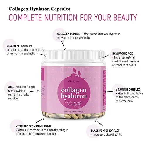 Collagen Capsules Divique Collagen Hyaluron 1500mg Collagen Peptides Type 1, 2, 3, 5, 10 - AB Mystery