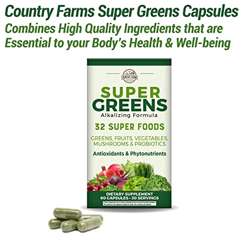 COUNTRY FARMS Super Greens Vegicaps, 32 Super Foods, Whole Food Supplement - AB Mystery