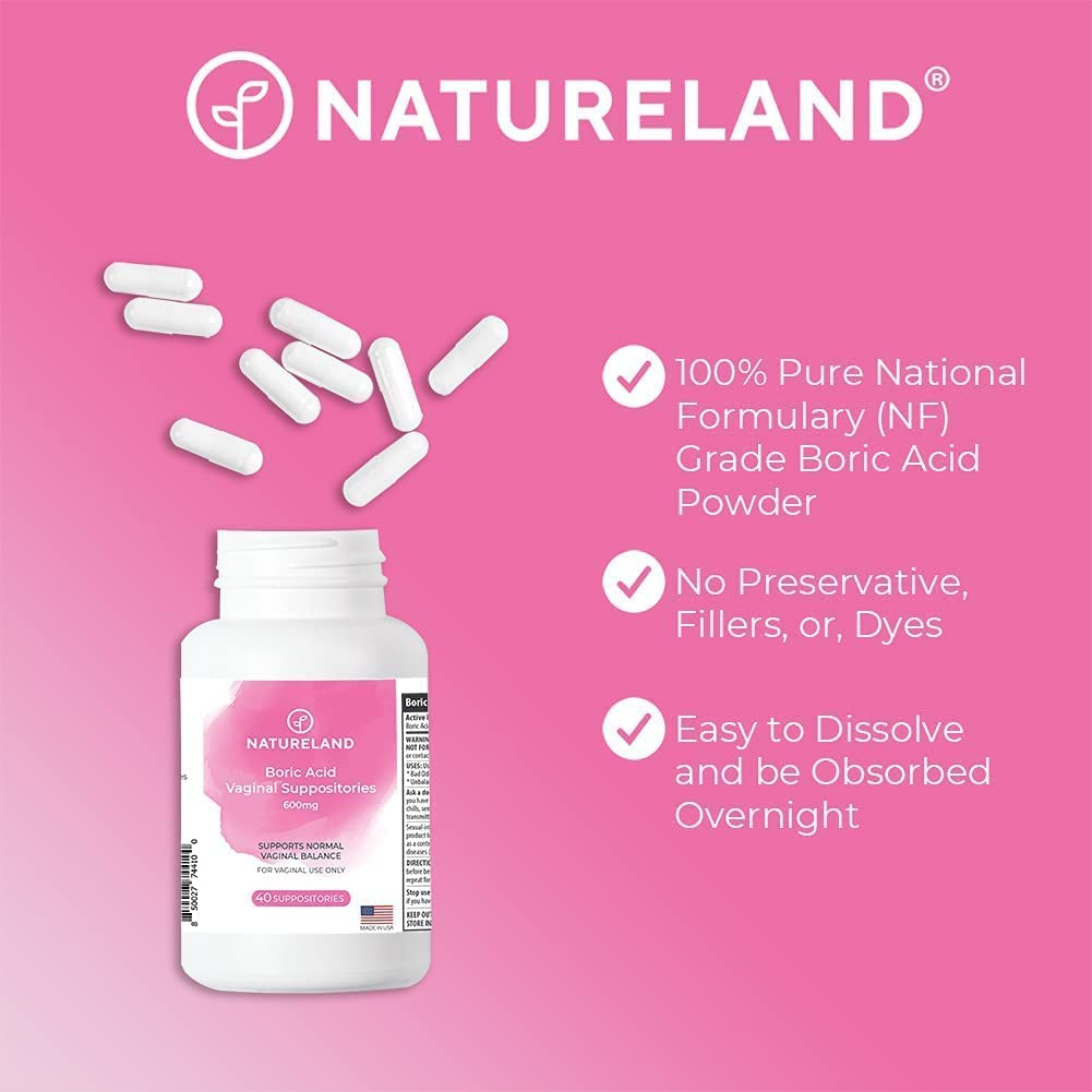 Natureland [40 Count Boric Acid Suppositories 600mg w/ [10 Pack] Vaginal Applicator - Feminine Care - AB Mystery