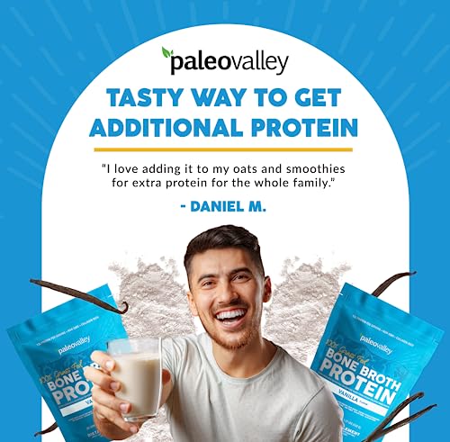 Paleovalley 100% Grass Fed Bone Broth Protein Powder - Vanilla - Rich in Collagen for Hair - AB Mystery
