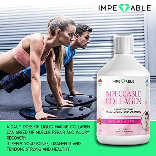 IMPECCABLE Collagen 10.000mg hydrolyzed Sugar Free Liquid Marine Collagen | Supplements for Women and Men Impeccable