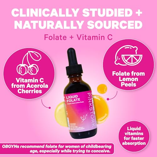 Pink Stork Liquid Folate: Whole-Food Vitamin B9 from Lemon Peels, Natural Folic Acid Pink Stork