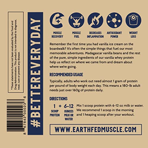 Earth Fed Muscle Whey Back Vanilla Truly Grass Fed Whey 2lb - No Fillers, Flow Agents - AB Mystery