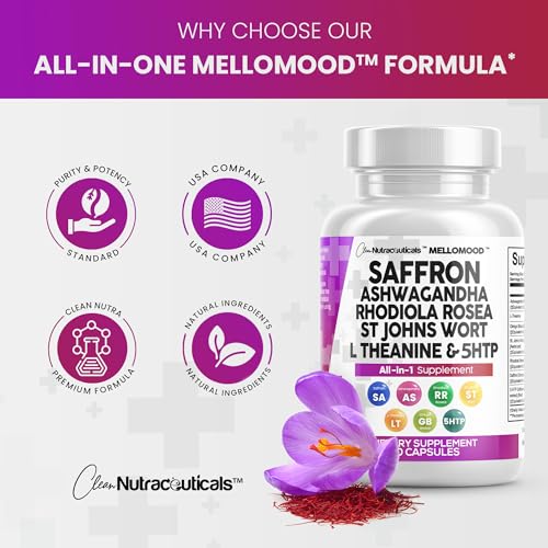 Clean Saffron Supplements with Ashwagandha 8000mg - Mood Support with L-Theanine - AB Mystery