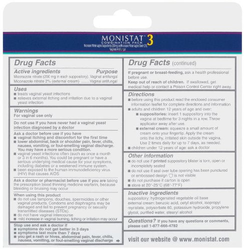 Monistat 3 Vaginal Antifungal Combination Pack, 3 Suppositories with Disposable Applicators - AB Mystery