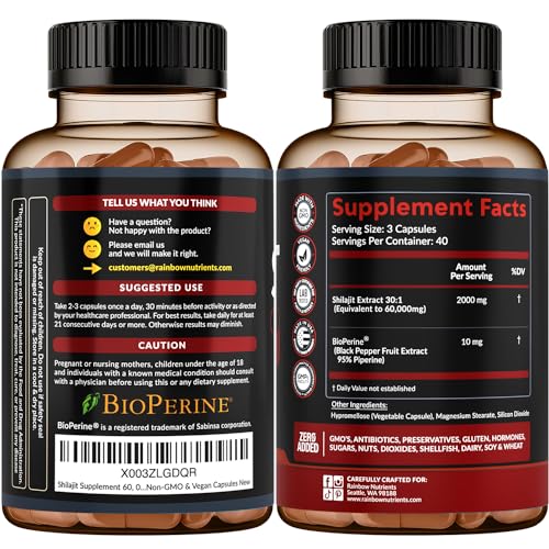 Pure Himalayan Shilajit Capsules Supplement (60,000mg+ Absorption Enhancer+50% - AB Mystery