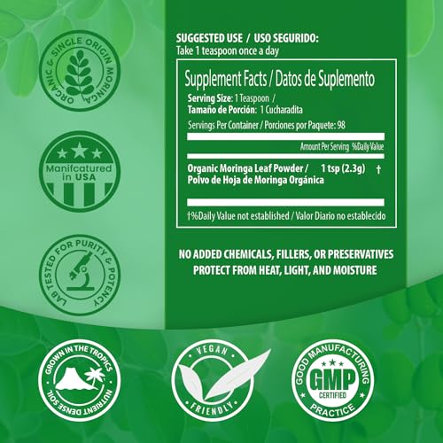 PURA VIDA MORINGA Moringa Powder Organic Single Origin - Premium 100% Leaf Powder - AB Mystery