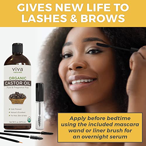 Viva Naturals Organic Castor Oil, 16 fl oz - Cold Pressed Castor Oil for Skin, Hair and Lashes - Traditionally - AB Mystery