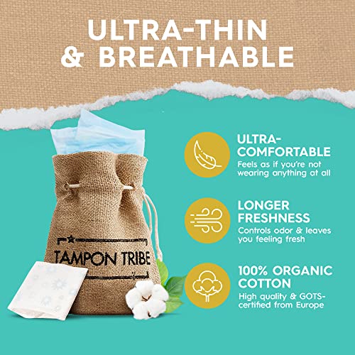 Tampon Tribe - Organic Cotton Pads with Wings for Women, Chemical-Free Breathable Sanitary Pads - AB Mystery