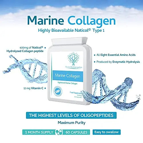 Marine Collagen 600mg 60 Capsules - Highly Bioavailable Naticol® Type 1 - AB Mystery