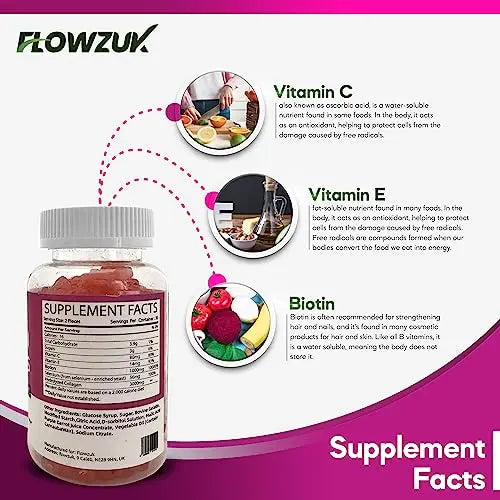 Collagen Gummies High Strength with Biotin Vitamin C & E | Flowzuk | Anti Aging, Hair Growth - AB Mystery