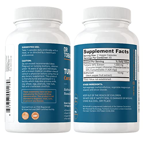 Dr. Tobias Turmeric Curcumin Supplement with BioPerine & Black Pepper, Extra Strength - AB Mystery