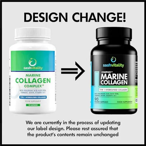 Marine Collagen Supplements - 90 Capsules with Vitamin C, Vitamin E, Hyaluronic Acid, Aloe Vera, Turmeric - AB Mystery