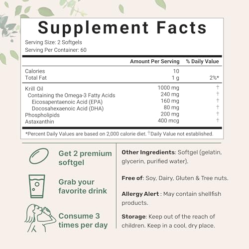 2 Pack Antarctic Krill Oil Supplement, 1000mg Per Serving, 120 Soft-Gels Each - AB Mystery