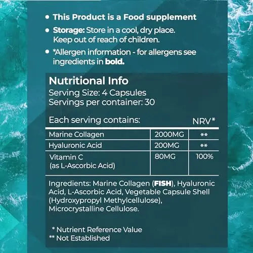 Fitimins Marine Collagen Capsules, 2000mg with Hyaluronic Acid & Vitamin C - AB Mystery