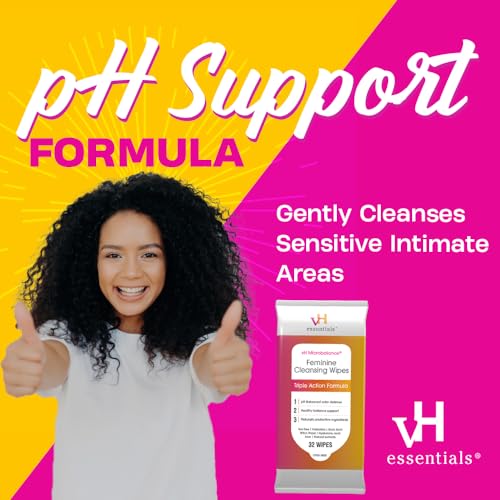 vH essentials Feminine Cleansing Wipes - pH Balanced, Prebiotics, Tea Tree & Aloe, Soothing Witch Hazel - AB Mystery