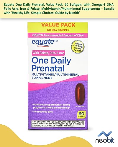 Equate One Daily Prenatal, Value Pack, 60 Softgels, with Omega-3 DHA, Folic Acid, Iron & Folate NEOBIT