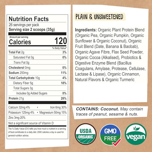 EarthChimp Organic Vegan Protein Powder - with Probiotics - Non GMO, Dairy Free - AB Mystery