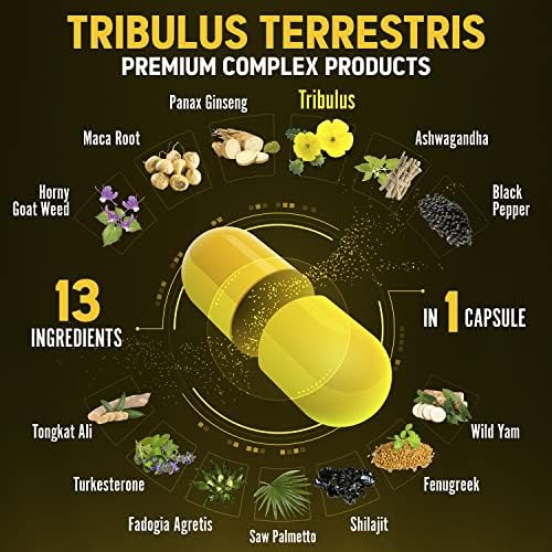 13in1 Tribulus Terrestris Capsules - 16000mg Per Serving with Maca, Horny Goat Weed - AB Mystery