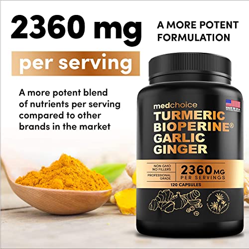 4-in-1 Turmeric and Garlic Supplements with Bioperine 2360 mg (240 ct) Turmeric Ginger - AB Mystery
