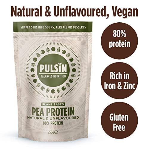 Pulsin - Unflavoured Vegan Pea Protein Powder - 250g - 8.0g Protein, 0g Carbs, 41 Kcals Per Serving Pulsin