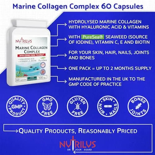 Marine Collagen Complex 60 Capsules 500mg with PureSea Seaweed Providing Iodine - AB Mystery