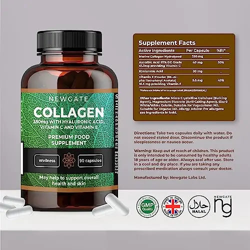 Newgate Labs Marine Collagen 350mg with Hyaluronic Acid, Vitamin C & Vitamin E - AB Mystery