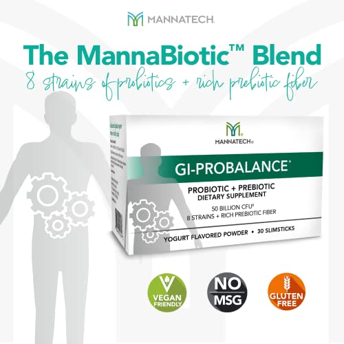 Mannatech Prebiotics and Probiotics, 30 Slimsticks, Yogurt Flavor, GI-ProBalance w/MannaBiotic Blend - AB Mystery