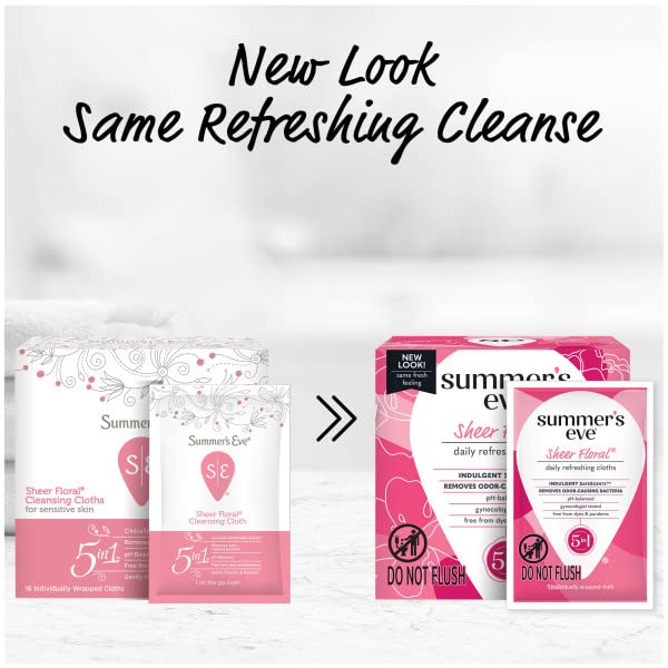 Summer's Eve Sheer Floral Daily Refreshing Feminine Wipes, Removes Odor, pH balanced, 16 count, (Pack of 8) - AB Mystery