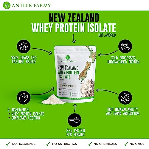 Antler Farms - 100% Grass Fed New Zealand Whey Protein Isolate, Unflavored, 30 Servings - AB Mystery