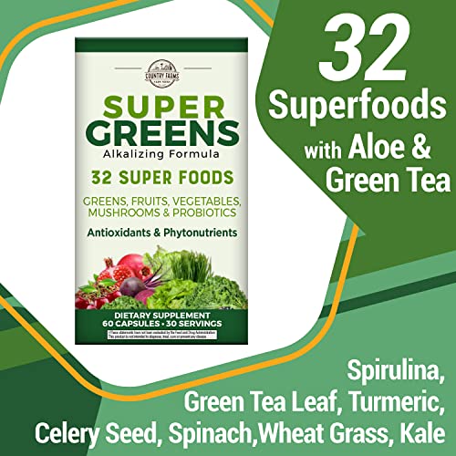 COUNTRY FARMS Super Greens Vegicaps, 32 Super Foods, Whole Food Supplement - AB Mystery