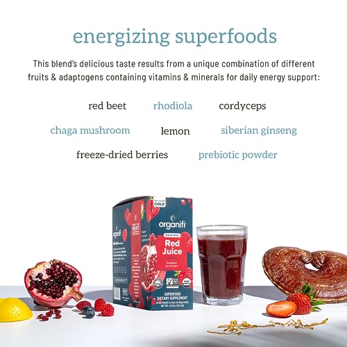 Organifi Red Juice - Vegan Energy Powder - Berry-Flavored Adaptogen Drink - Caffeine - AB Mystery