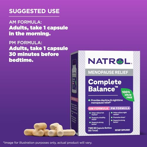 Natrol Complete Balance A.M./P.M. Capsules for Menopause Relief, Helps Relieve Hot Flashes and Night Sweats - AB Mystery