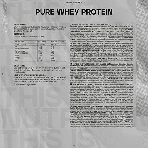 Bulk Pure Whey Protein Powder Shake, Salted Caramel, 500 g, Packaging May Vary Bulk