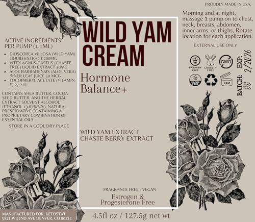 WILD YAM CREAM for Hormone Balance For Women 4.5 oz 115 serv - Barbara O'neill Recomended Potency - AB Mystery