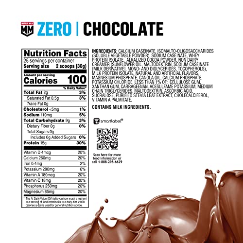 Muscle Milk ZERO, 100 Calorie Protein Powder, Chocolate, 15g Protein, 1.65 Pound - AB Mystery