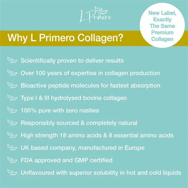 L Primero Collagen Peptides Powder 400g, Hydrolysed Unflavoured, Grass-Fed Bovine Bioactive Protein, Highly absorbable 18 Amino Acids, Keto - AB Mystery