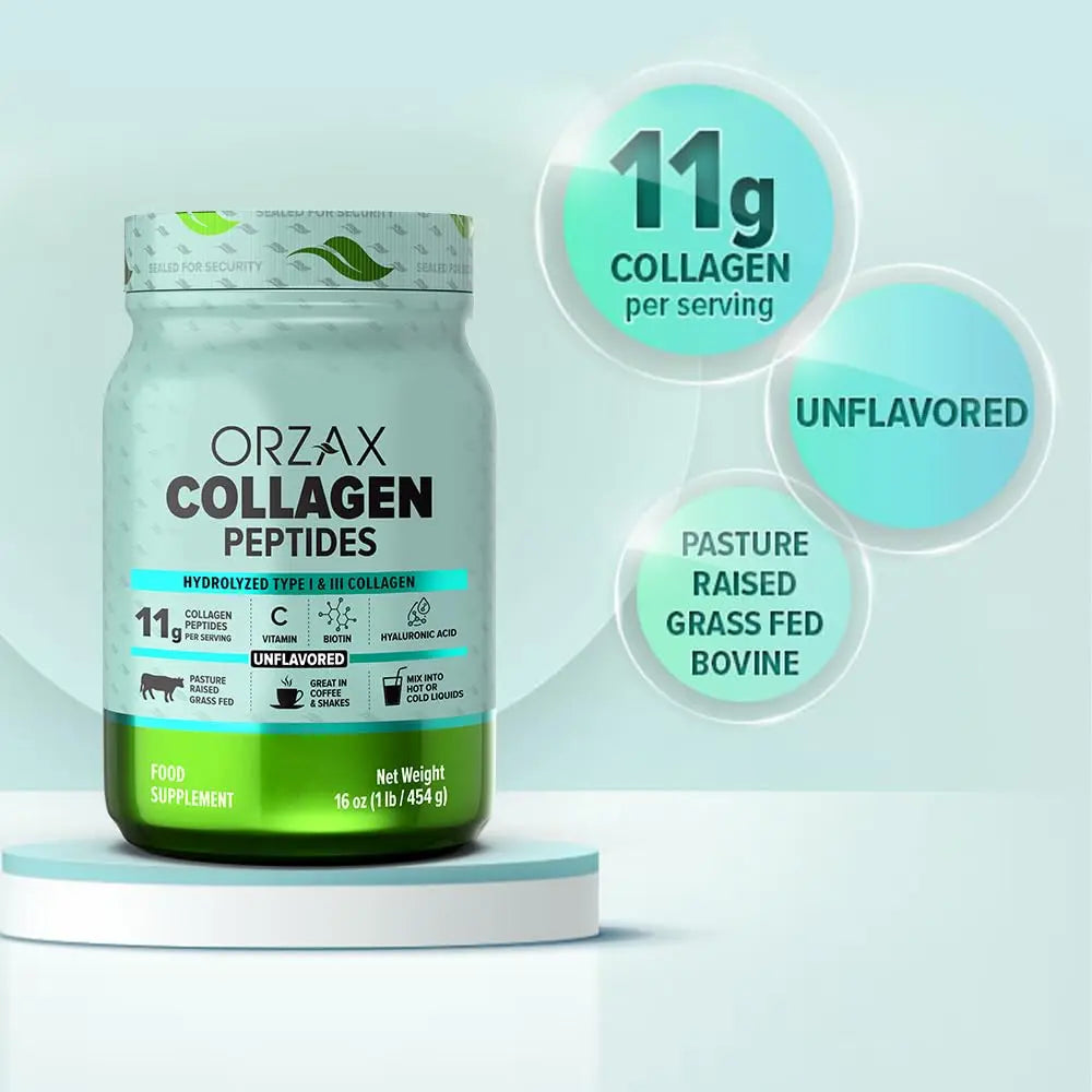 ORZAX Collagen Peptides Powder Unflavored - Hair, Skin and Nails Vitamins - Bone - AB Mystery