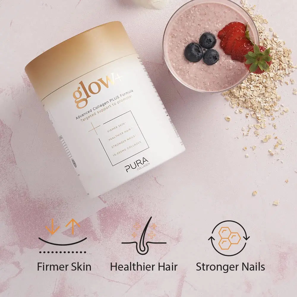 Pura Collagen Powdered Supplement Glow+, 10,000mg Hydrolysed Peptides, Hyaluronic Acid, Vitamins & Minerals, 28 Servings, 284 g Pura Collagen