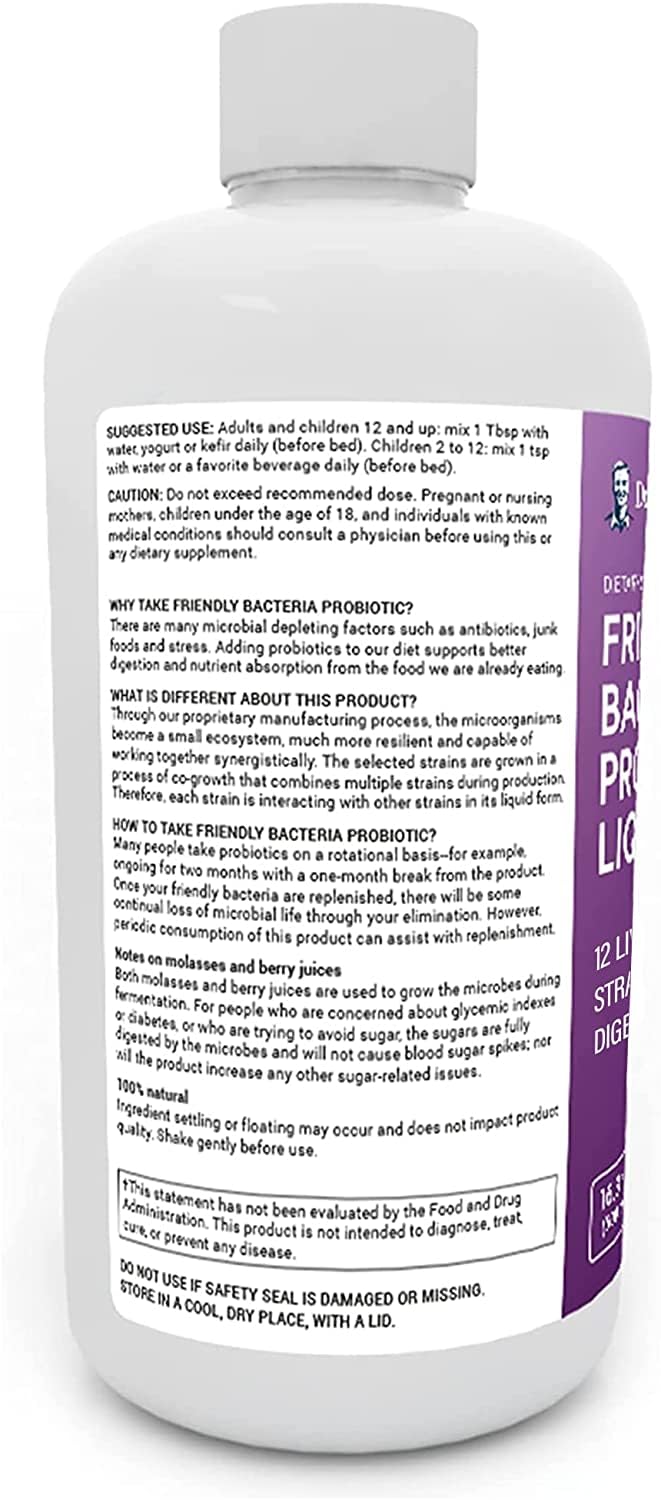 Dr. Berg's Friendly Probiotic Liquid Supplement Drink Mix w/ 12 Live Probiotics Strains - AB Mystery